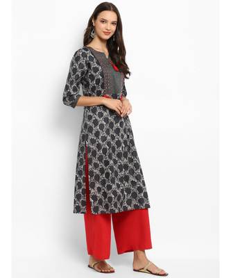 grey printed cotton stitched kurti 5