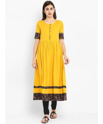 yellow plain cotton stitched kurti 1