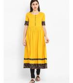yellow plain cotton stitched kurti
