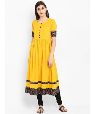 yellow plain cotton stitched kurti 2