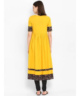 yellow plain cotton stitched kurti 3