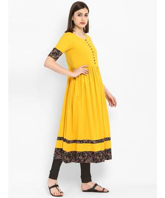 yellow plain cotton stitched kurti 5