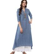 blue printed cotton stitched kurti