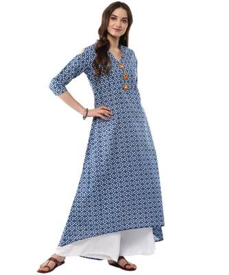 blue printed cotton stitched kurti 2