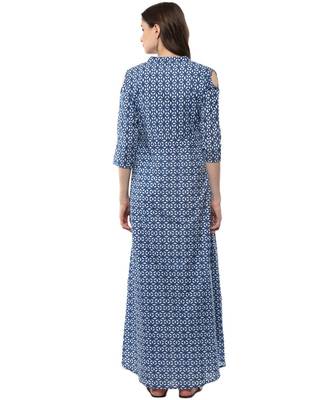 blue printed cotton stitched kurti 3