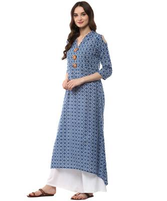blue printed cotton stitched kurti 4