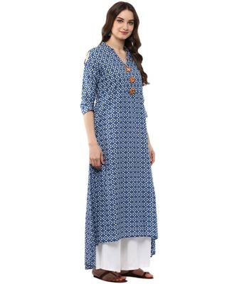 blue printed cotton stitched kurti 5