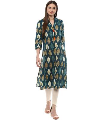 green printed cotton stitched kurti 1
