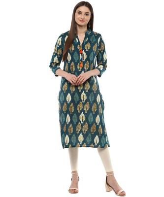 green printed cotton stitched kurti 2