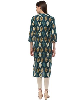green printed cotton stitched kurti 3