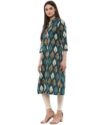 green printed cotton stitched kurti 4