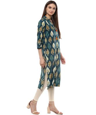 green printed cotton stitched kurti 5