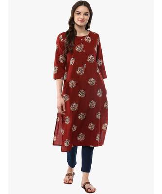 brown printed cotton stitched kurti 1