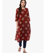 brown printed cotton stitched kurti