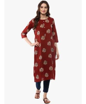 brown printed cotton stitched kurti 2