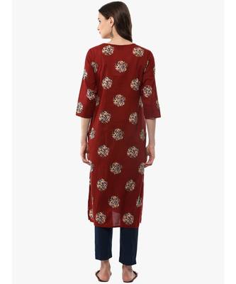 brown printed cotton stitched kurti 3