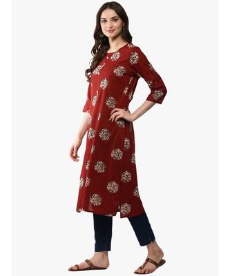 brown printed cotton stitched kurti 4
