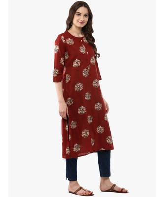 brown printed cotton stitched kurti 5