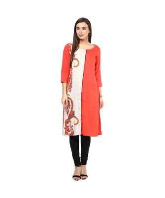 peach printed rayon stitched kurti 1