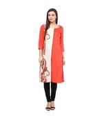 peach printed rayon stitched kurti
