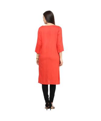 peach printed rayon stitched kurti 2