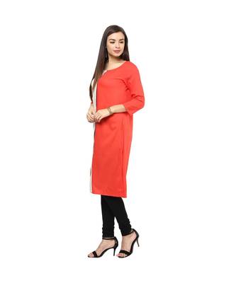 peach printed rayon stitched kurti 3