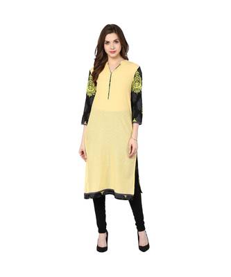cream printed cotton stitched kurti 1