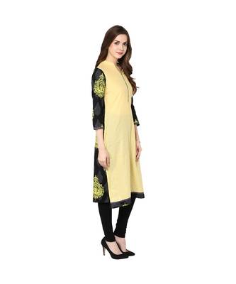 cream printed cotton stitched kurti 3