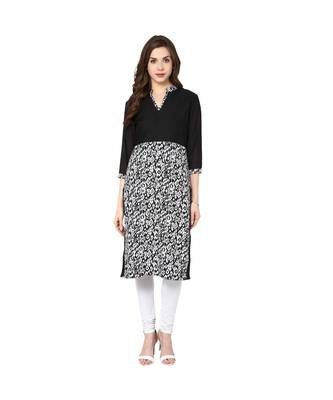 black printed crepe stitched kurti 1