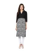 black printed crepe stitched kurti