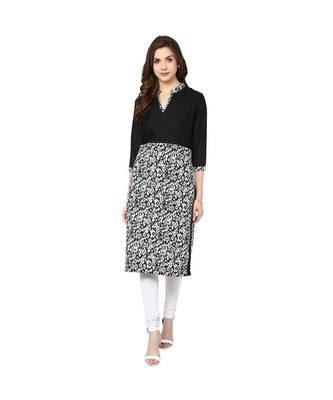black printed crepe stitched kurti 2
