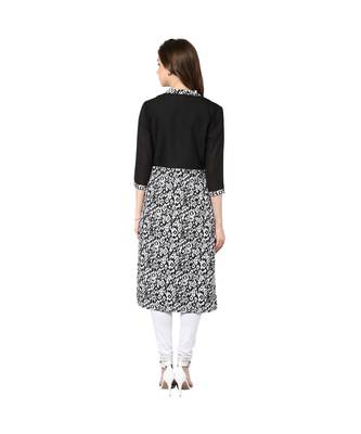 black printed crepe stitched kurti 3