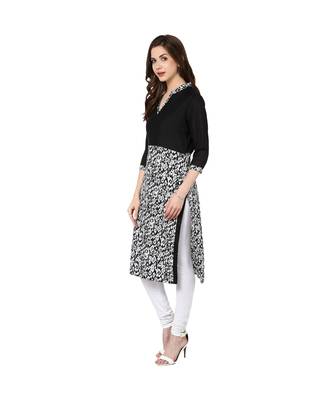black printed crepe stitched kurti 4