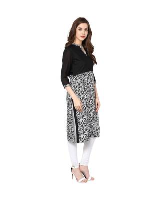 black printed crepe stitched kurti 5