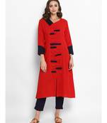 red plain cotton stitched kurti