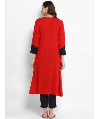red plain cotton stitched kurti 3