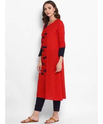 red plain cotton stitched kurti 4