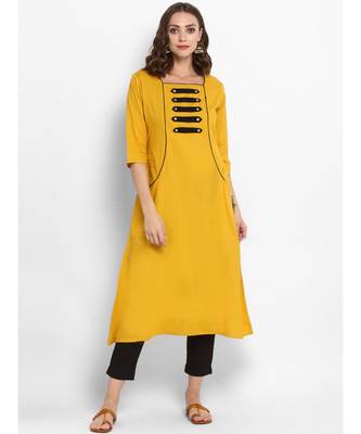 yellow plain cotton stitched kurti 1