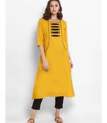 yellow plain cotton stitched kurti