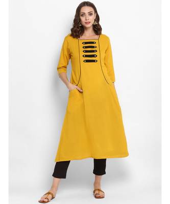 yellow plain cotton stitched kurti 2