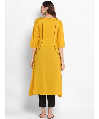 yellow plain cotton stitched kurti 3