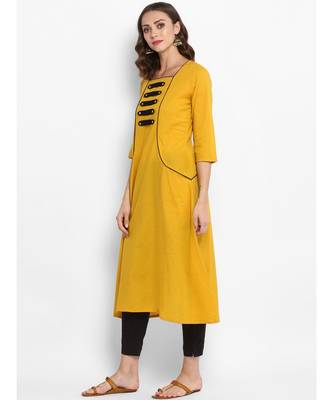 yellow plain cotton stitched kurti 4