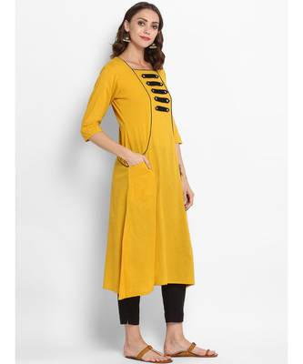 yellow plain cotton stitched kurti 5