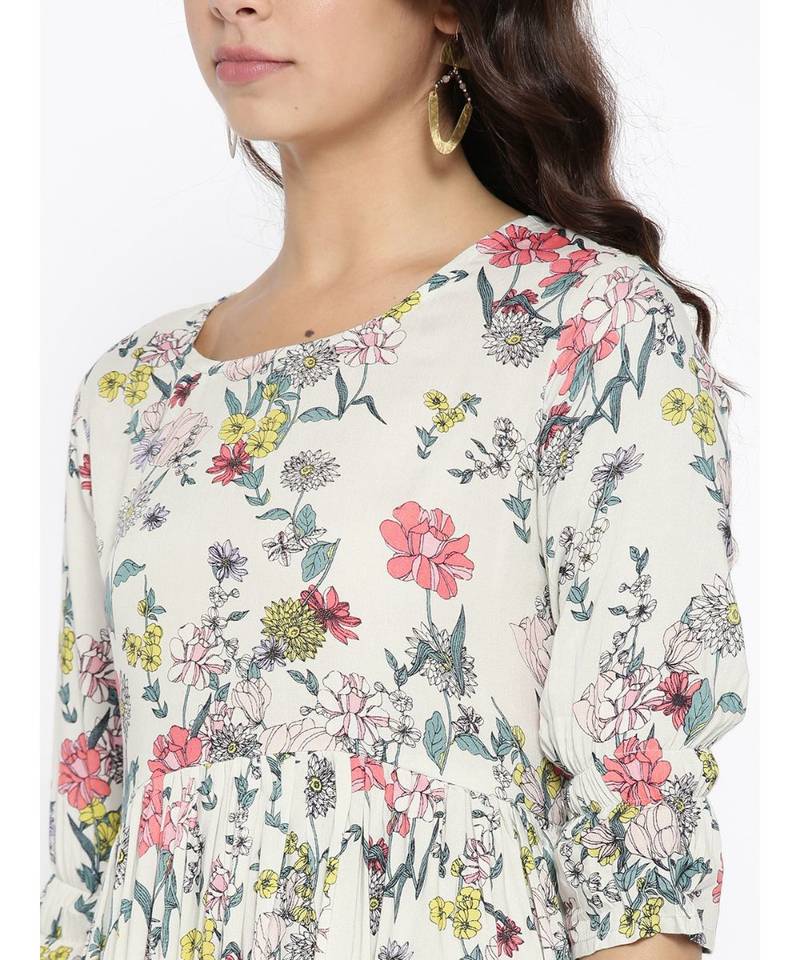 off white printed cotton stitched kurti