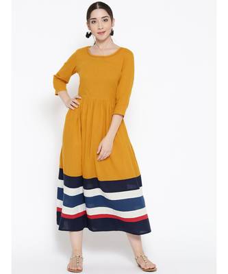 yellow plain cotton stitched kurti 1