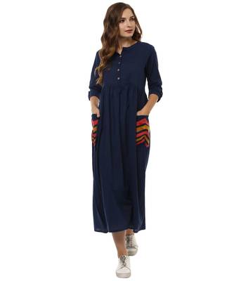 blue plain cotton stitched kurti 1