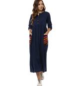 blue plain cotton stitched kurti