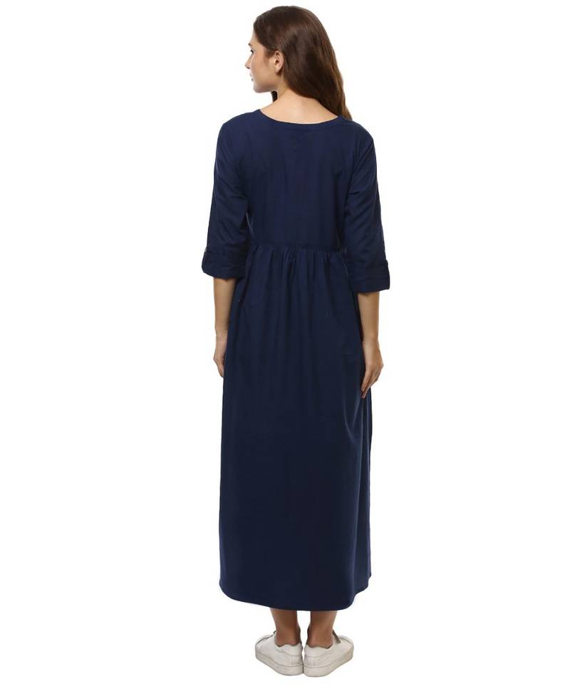 blue plain cotton stitched kurti