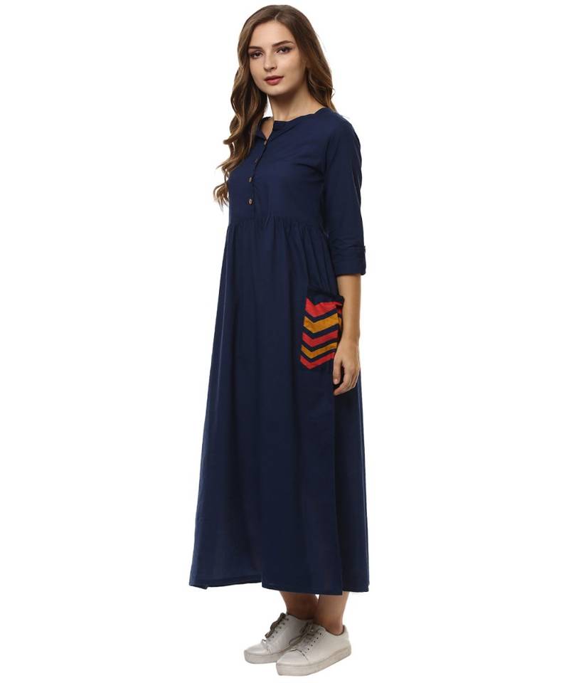 blue plain cotton stitched kurti