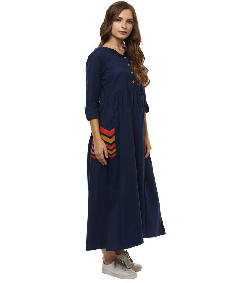 blue plain cotton stitched kurti